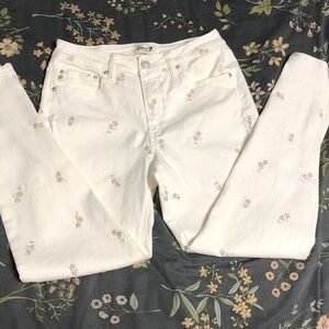 Seven For All Mankind Floral Embroidered Straight Leg Cream High-Waisted Jeans